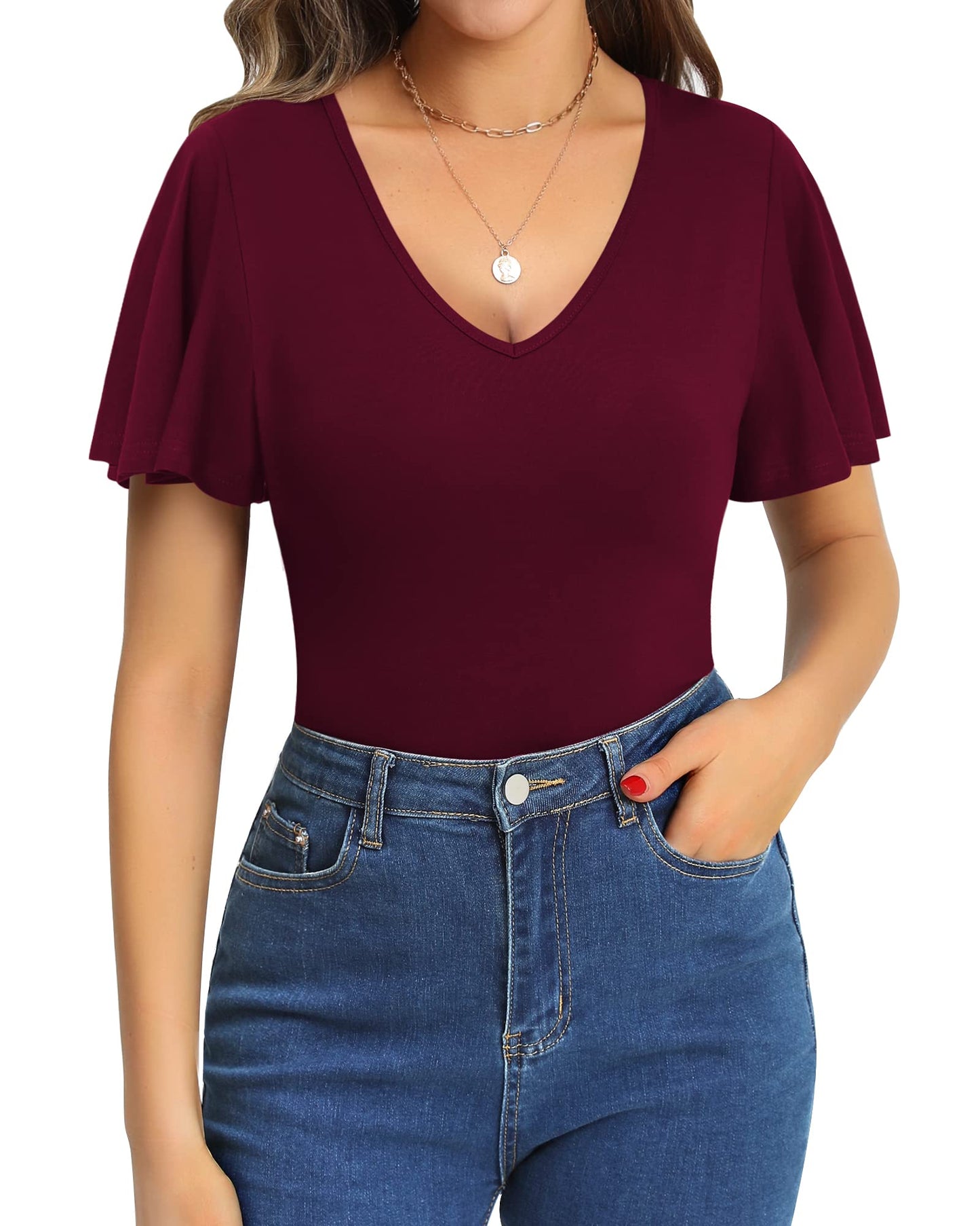 Deep V Ruffle Bodysuit
