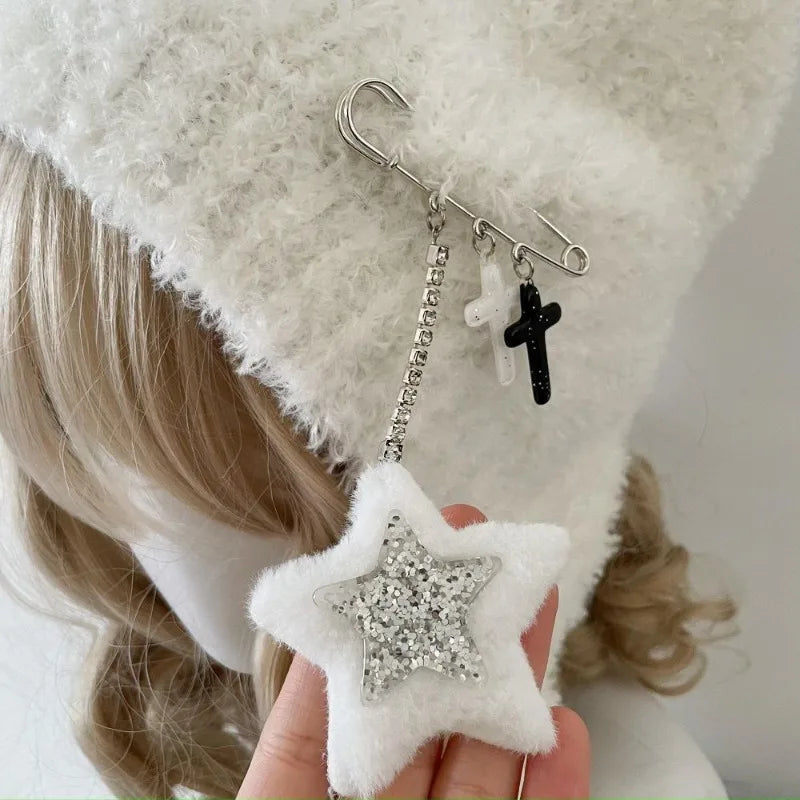 Y2K Cute Star Knitted Beanie Hat Ins Cute Japanese Gorras Knitting Wool Warm Cap Autumn Winter Cat Ears Pointed Women Hats