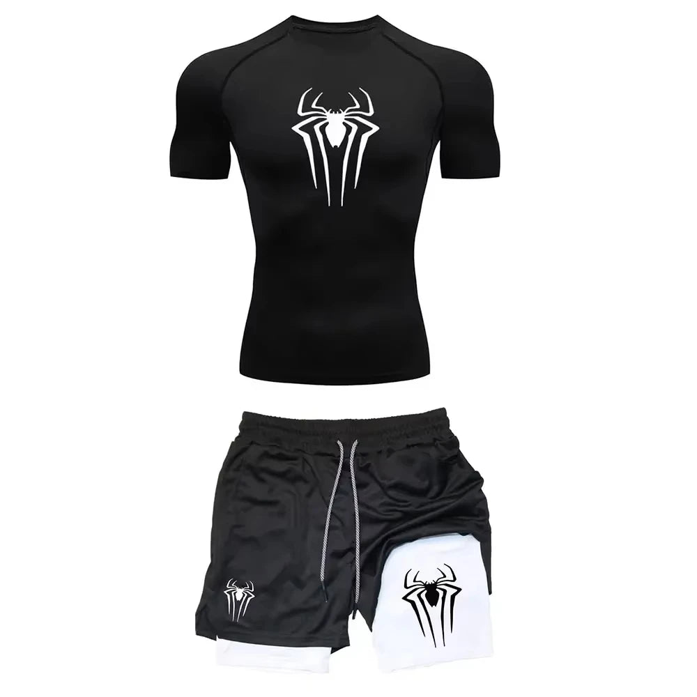 Men’s Spider Print Compression Workout Set