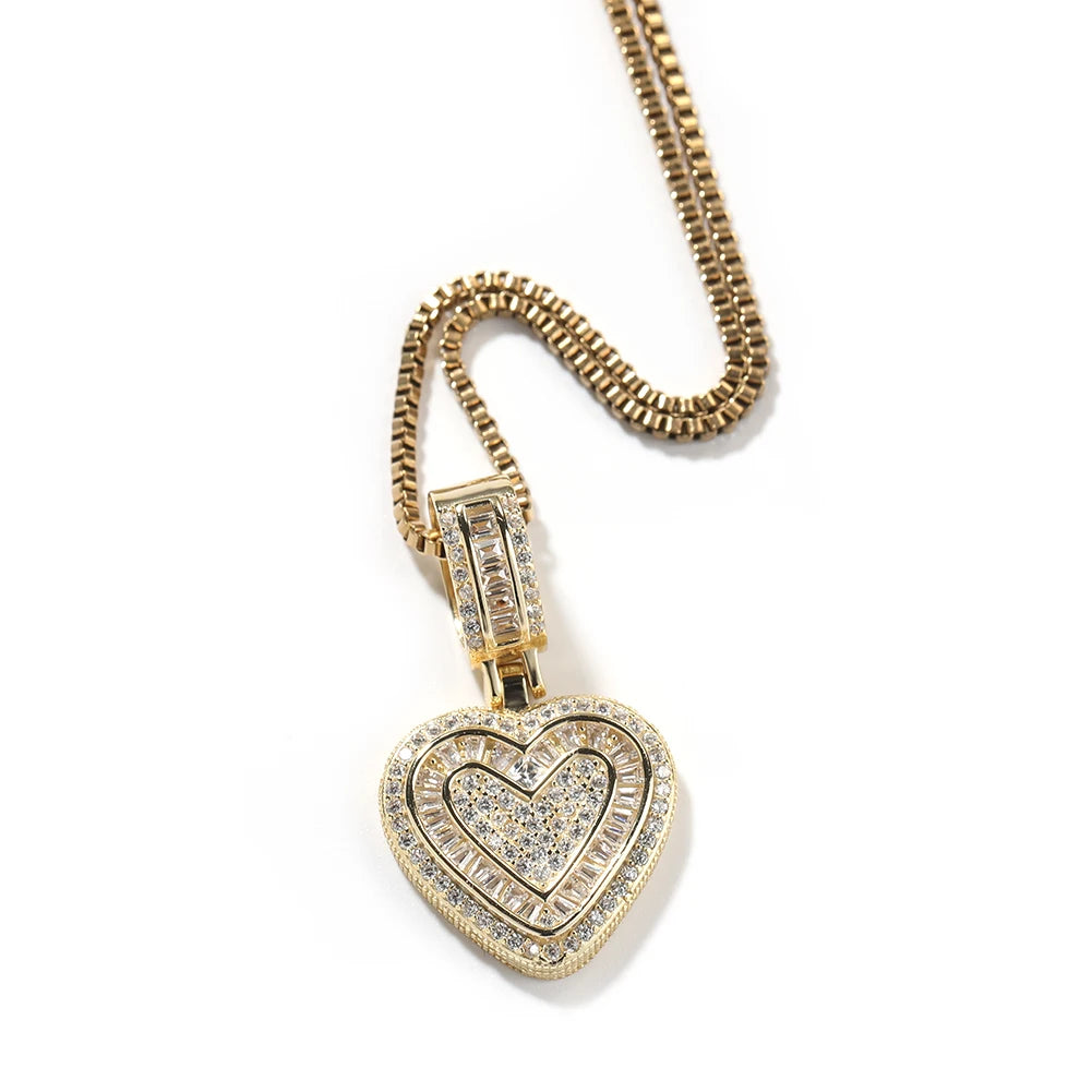 THE BLING KING Baguette CZ Small Heart Pendant Necklace for Women – Iced-Out 5A+ Cubic Zirconia Lovely Jewelry Birthday Gift