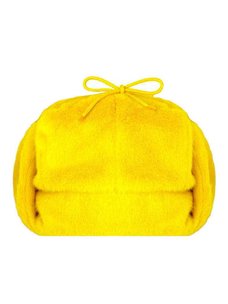 Winter Ushanka Hat for Women Black Trapper Cap Real Sheepskin Ski Hats Warm Fashionable Winter Outerwear Dog