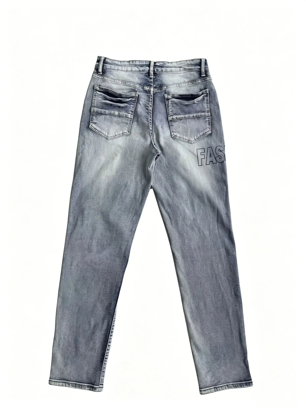 【HME】Men's jeans | Straight‑Fit Western Style Denim Pants For Men, Light‑Wash Destroyed Denim Trousers, Loose Comfort Casual pants, Fashion Letter Graphic Denim Bottoms, Ideal Match With Cowboy Boots For Street And Ou