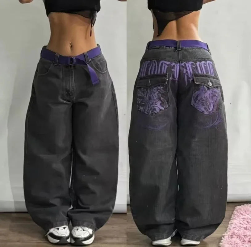 2025 Fashion New Oversized Pattern Printing Baggy Jeans Men Y2K Street Vintage Rock Casual Straight High Waist Wide Leg Trousers