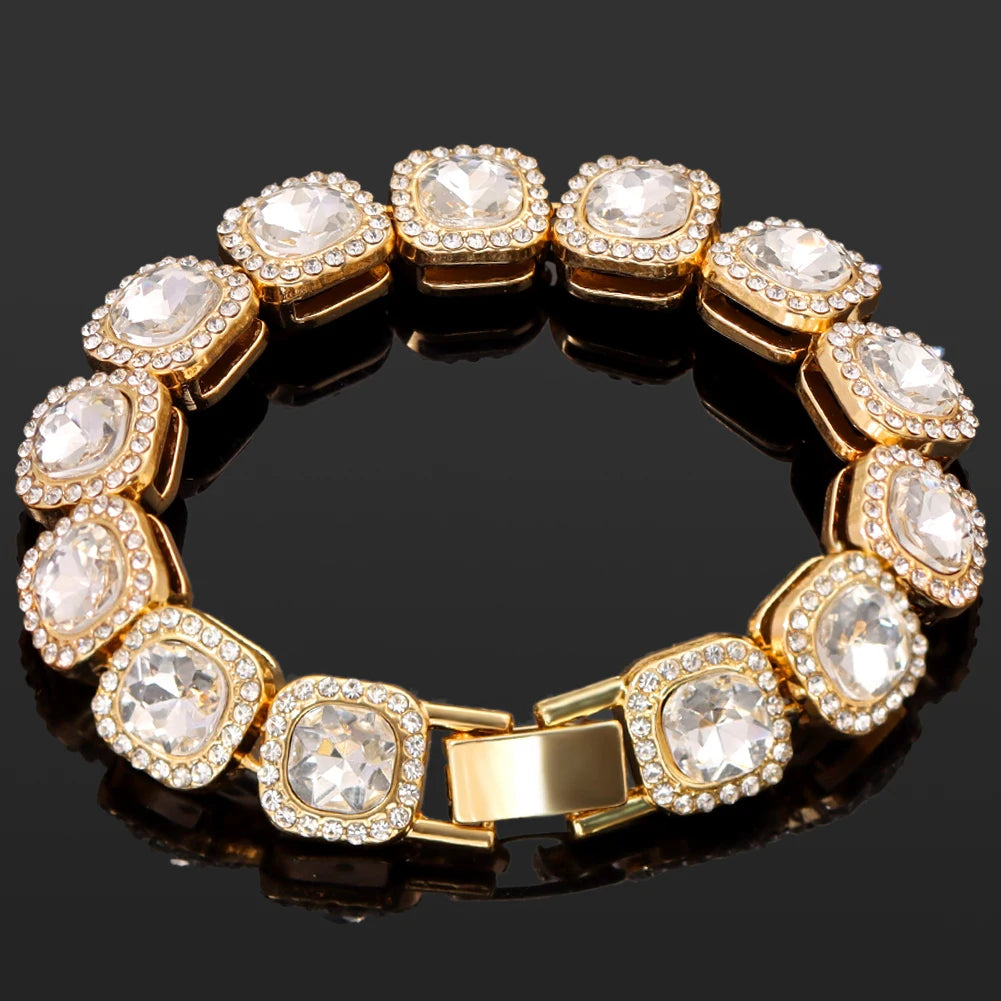 Iced Out Pink Cuban Bracelet Set for Women β 4Pcs Hip Hop Crystal Heart, Circle & Square Gold/Silver Tone Bracelets, Fashion Jewelry Gift