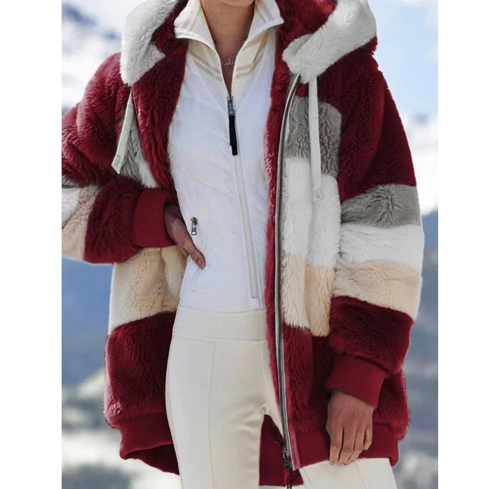 Women's Hooded Plaid Patchwork Winter Jacket