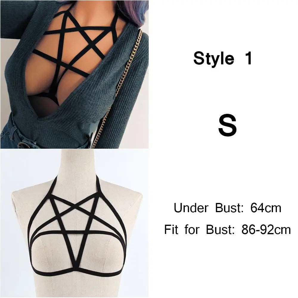 Fashion Women's Sexy Black Lingerie Hollow Caged Harness Bra Tops Push Up Bralette Bustier Belt Bra