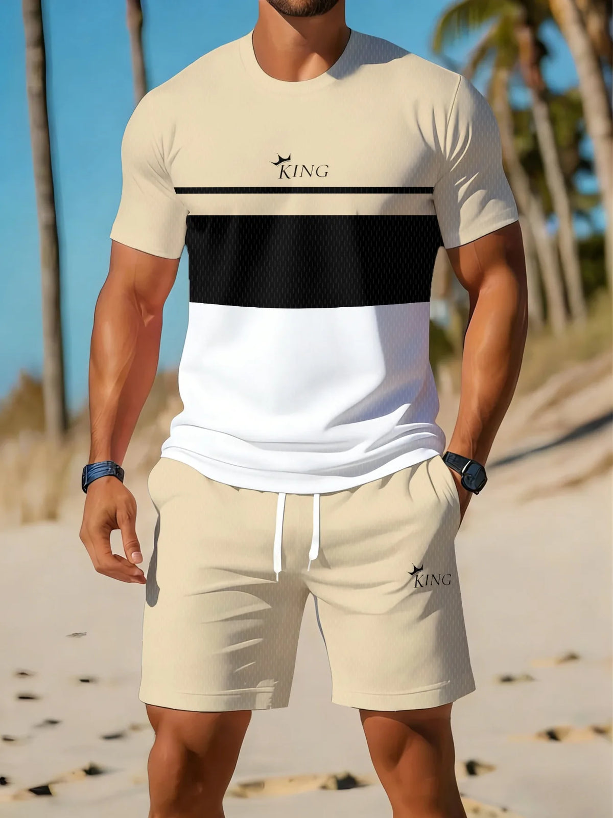 Holiday Beach T-shirt And Shorts 2 Pieces Sets Summer Quick Drying Men's Suit Clothing Fashion Men's Short Sleeve Tee Shorts Set