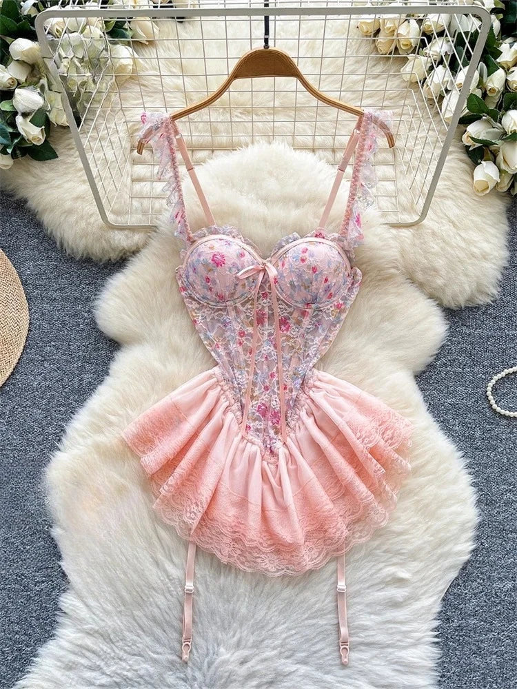 Women’s Floral Lace Strapless Mini Dress