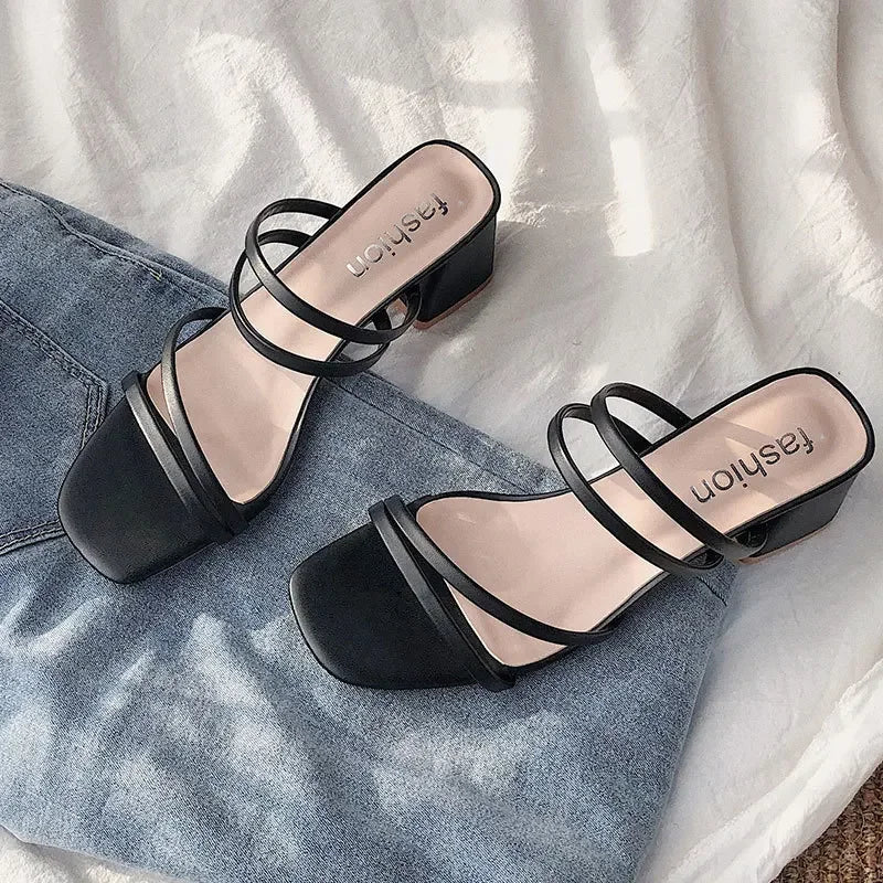 Women’s High Heel Sandals Square Block Heel Open Toe Cross Strap Slip-On Summer Casual Elegant Dress Shoes