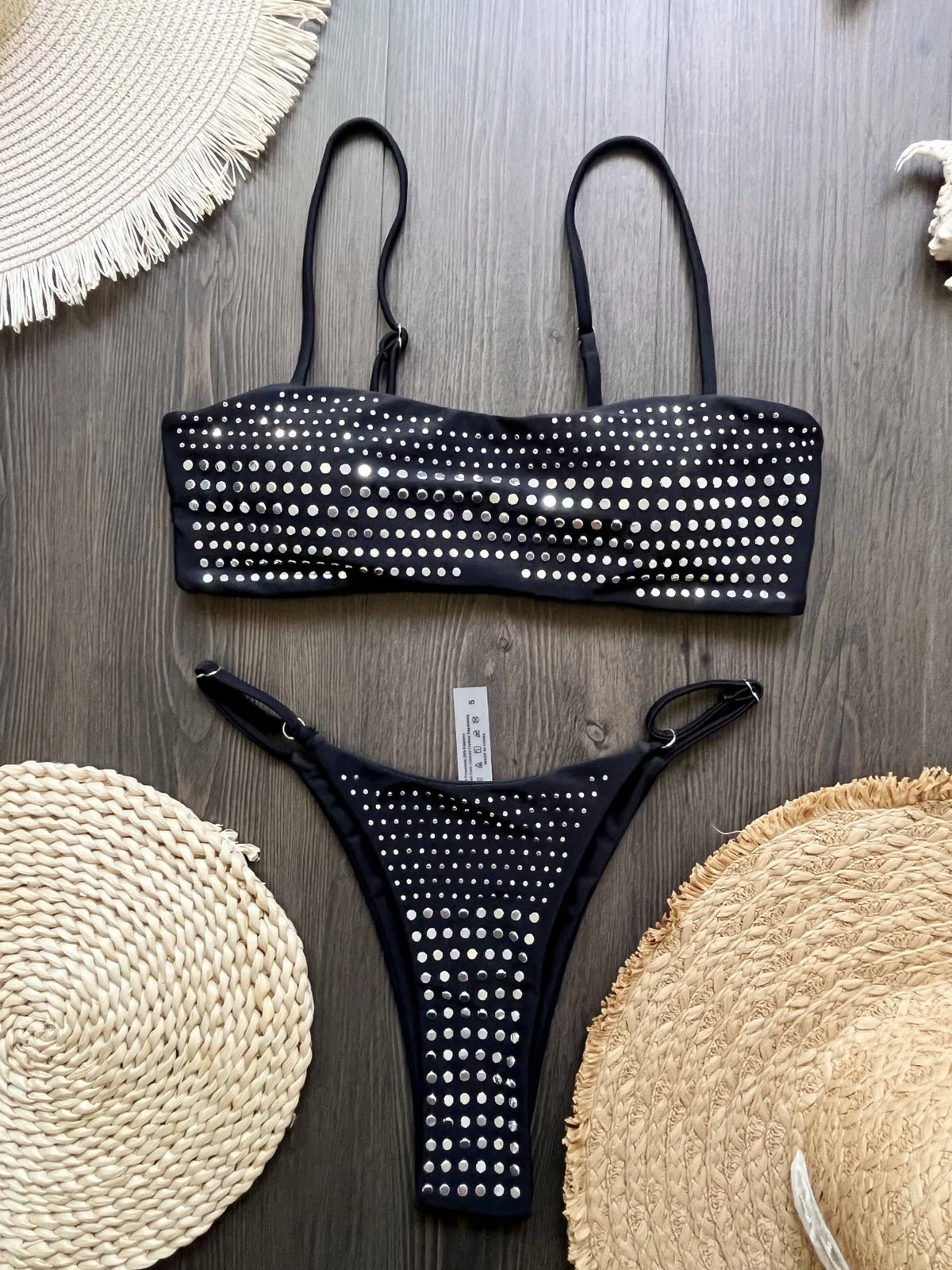 2025 Diamond Bikini Sexy Women Swimsuit Bandeau Biquini Push Up Swimwear Female Shiny Bathing Suits Floral Bodysuit Beachwear