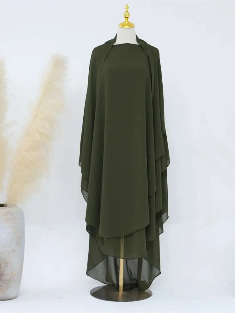 Women’s Elegant Chiffon Khimar & Abaya Set