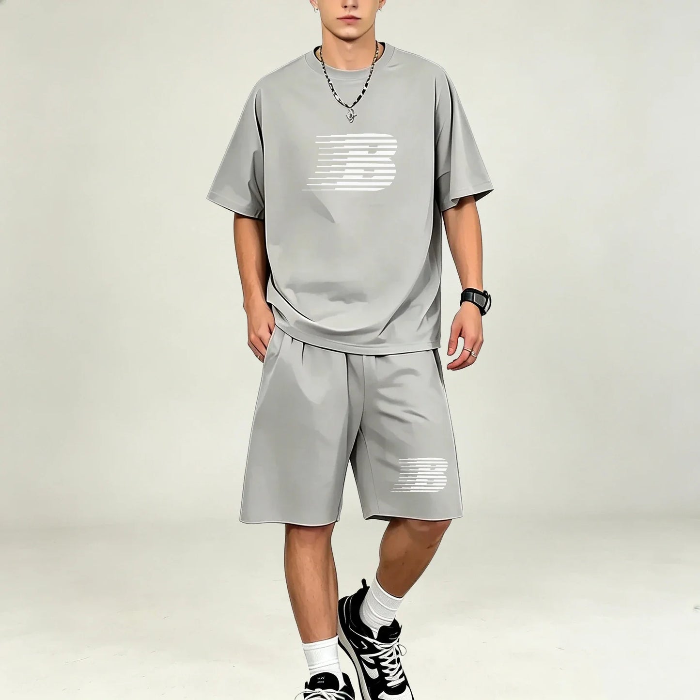 Men's Quick Dry Oversized T-Shirt and Drawstring Sport Shorts Set