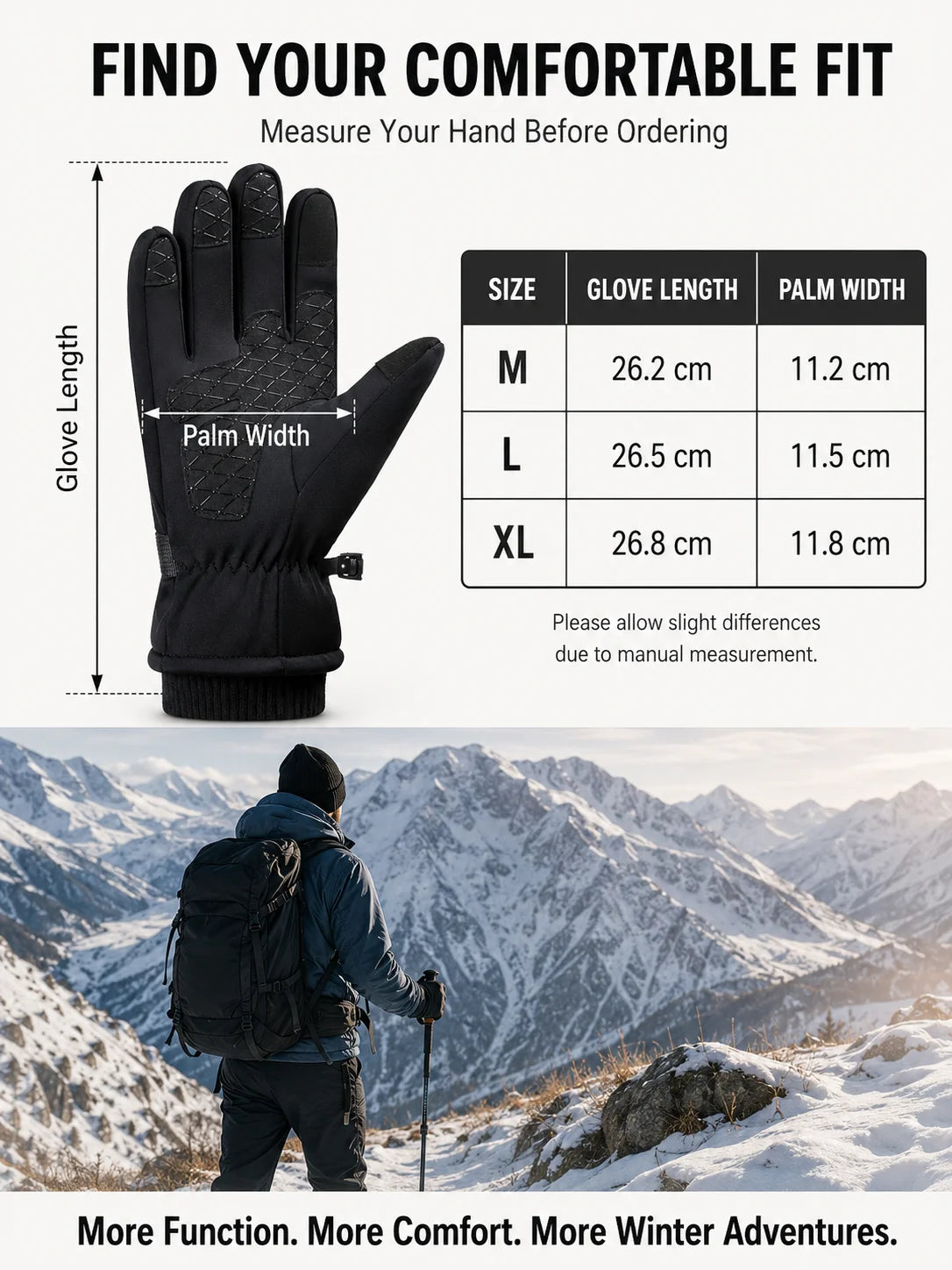 Outdoor Winter Gloves Men Women Thermal Touchscreen Water Resistant Anti Slip Zipper Pocket Gloves for Hiking Cycling