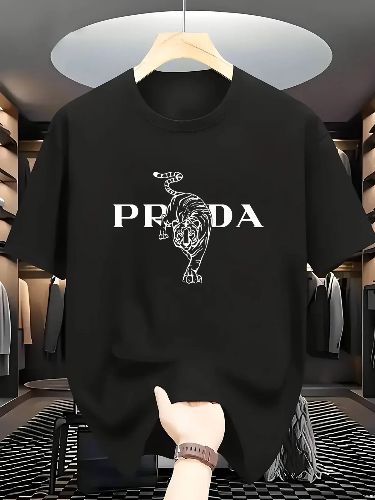 2025 Men's Luxury Graphic Print T-shirt Black White Contrast Short Sleeve Breathable Summer Fashion Top