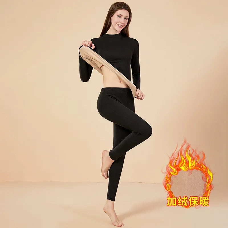 Men's Mock Neck Fleece Thermal Underwear Set