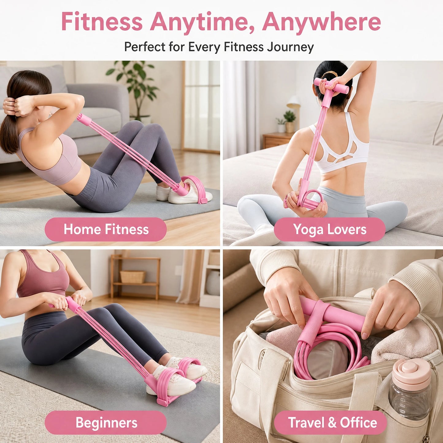 6-Tube Resistance Band Pedal Trainer – Sit-Up Assistant & Elastic Pull Rope for Full Body Home Gym, Leg, Arm & Waist Workouts