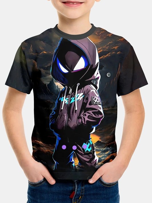 Boys 3D Digital Print Anime-Style T-Shirt (Ages 2-9)