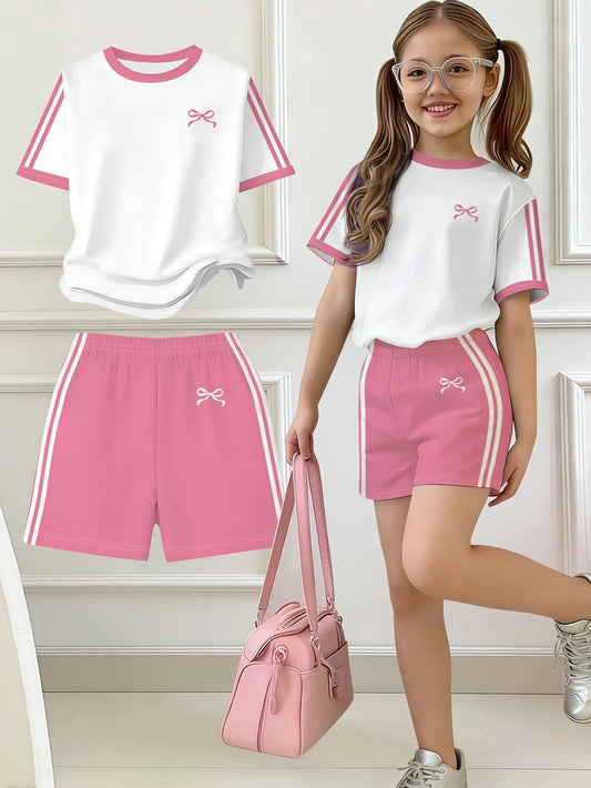 Girls' 2-Piece Bow Print T-Shirt and Shorts Set