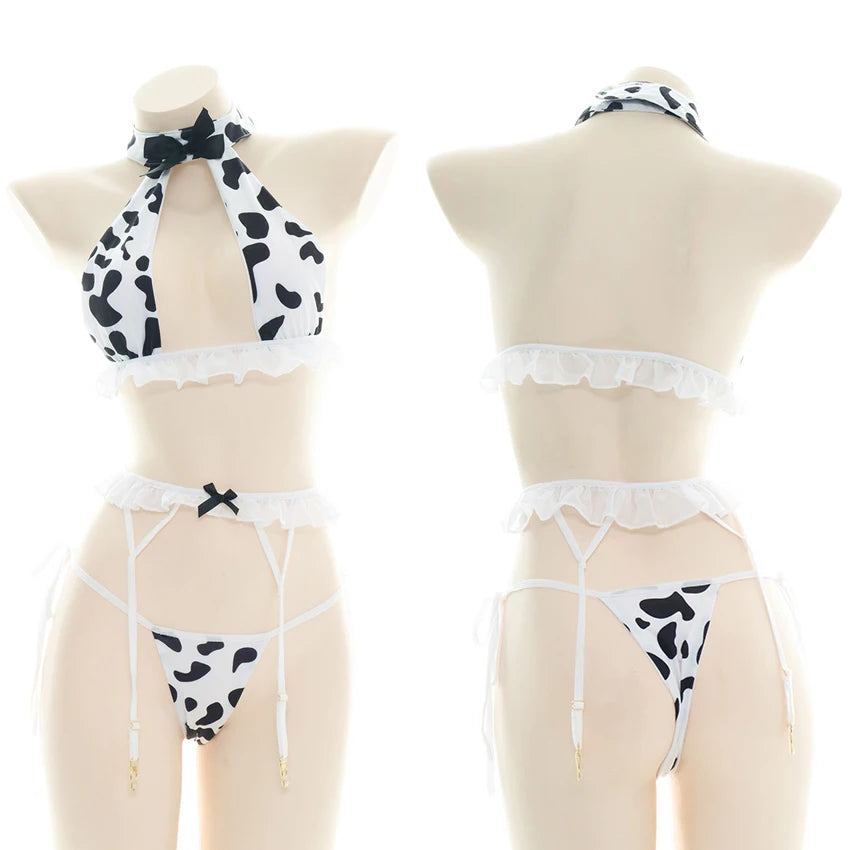 Women’s Kawaii Cow Maid Swimsuit Cosplay Set