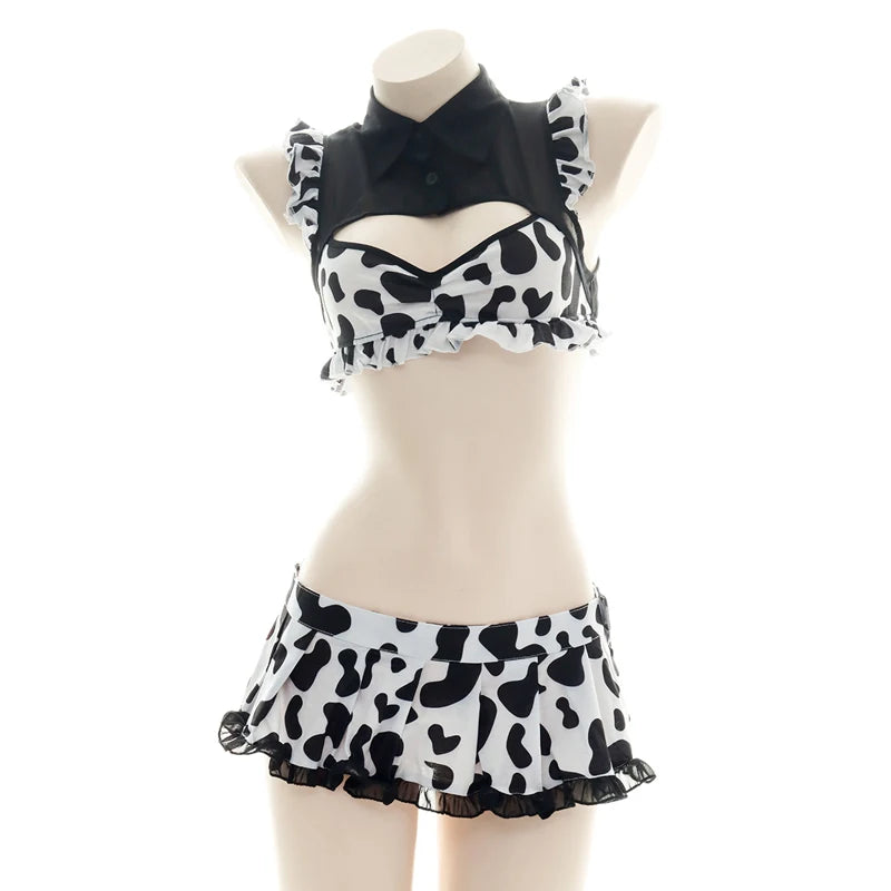 Women’s Kawaii Cow Maid Swimsuit Cosplay Set