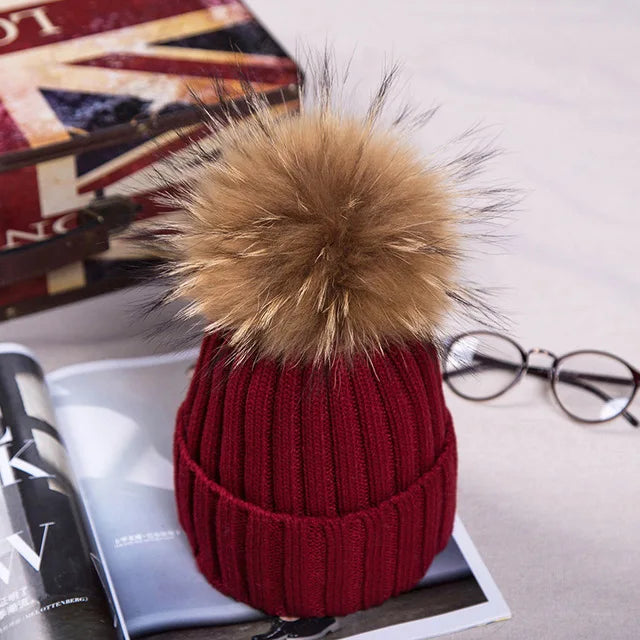 2025 New natural fur pom pom hat fashion winter hat for girl women warm beanies High quality fox fur hat