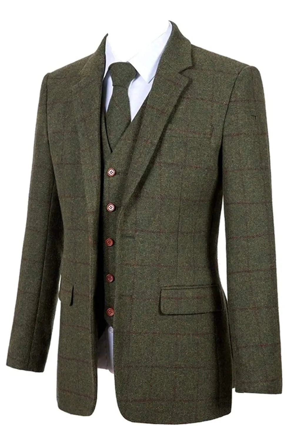 Men's 3 Piece Suits Bussiness Formal Notch Lapel Groomsmen Woolen Plaid Tuxedos for Party Activities Wedding (Blazer+Vest+Pant)