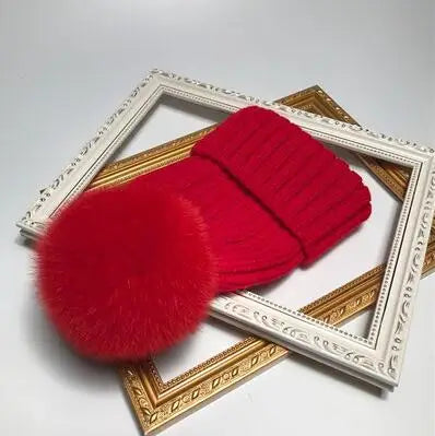 2025 New natural fur pom pom hat fashion winter hat for girl women warm beanies High quality fox fur hat