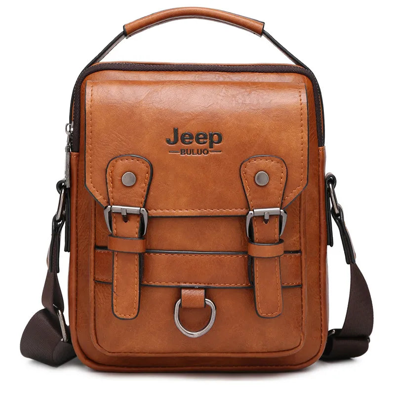 JEEP BULUO Multi-Function Business Handbag for Men – Large Capacity Leather Messenger Shoulder & Crossbody Bag