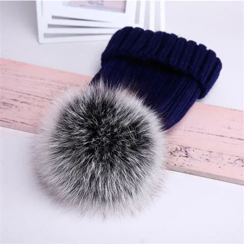 2025 New natural fur pom pom hat fashion winter hat for girl women warm beanies High quality fox fur hat