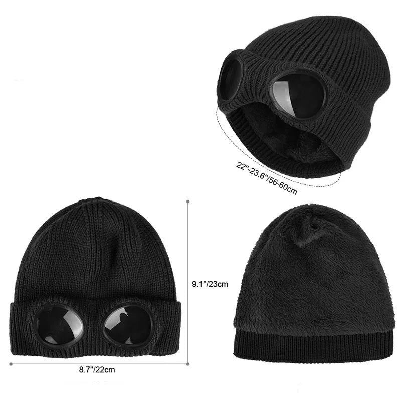 Men Women Winter Plus Plush Thicker Warmer Bonnet Ladies Casual Cap Acrylic Knitted Warm Goggles Hats Skullies Beanies R82