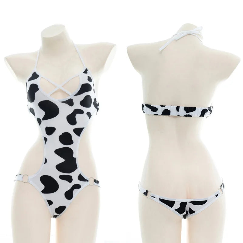 Women’s Kawaii Cow Maid Swimsuit Cosplay Set