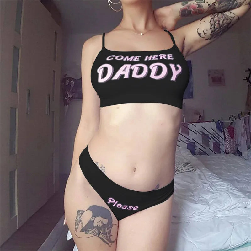 2 Piece Sets Women Letter Print Sexy Set Sleeveless Vest Tops + Panties Club Sexy Loungewear Underwear Short Sets
