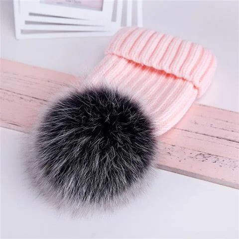 2025 New natural fur pom pom hat fashion winter hat for girl women warm beanies High quality fox fur hat