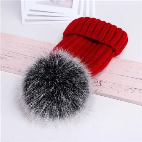 2025 New natural fur pom pom hat fashion winter hat for girl women warm beanies High quality fox fur hat