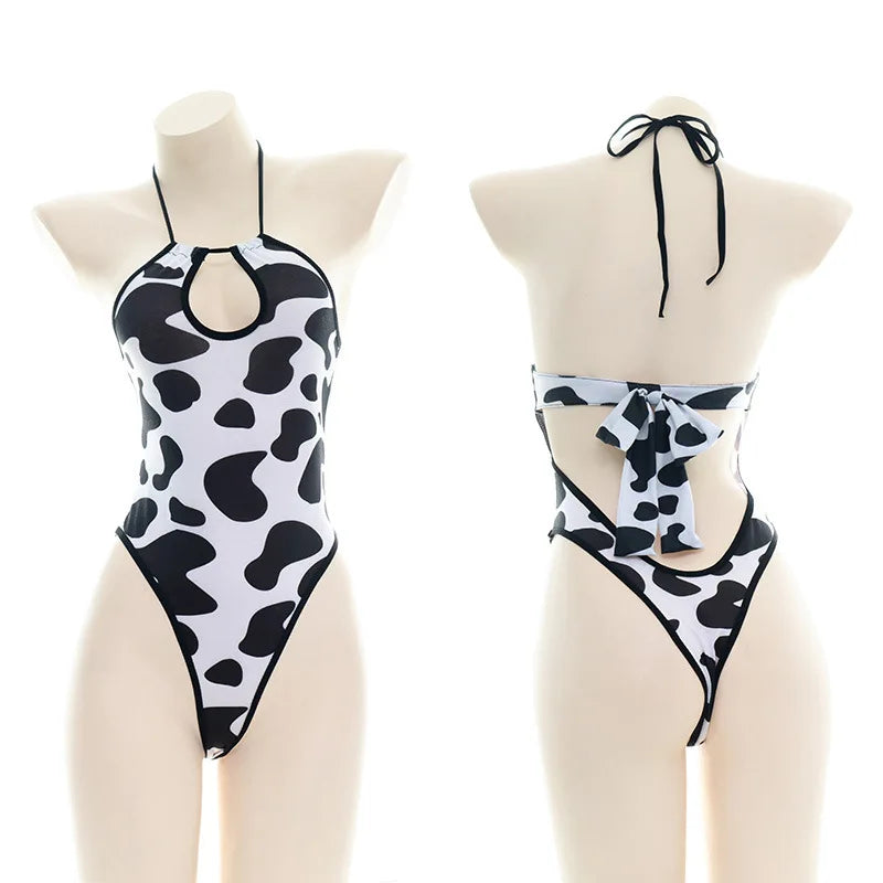 Women’s Kawaii Cow Maid Swimsuit Cosplay Set