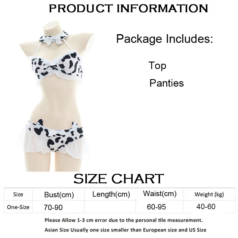 Women’s Kawaii Cow Maid Swimsuit Cosplay Set