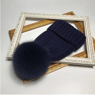 2025 New natural fur pom pom hat fashion winter hat for girl women warm beanies High quality fox fur hat