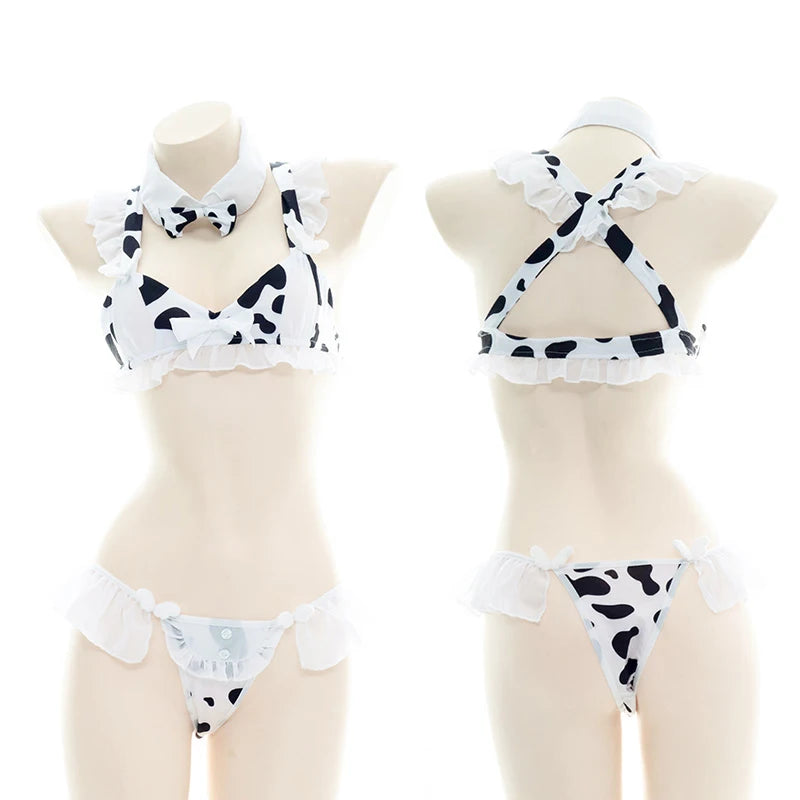 Women’s Kawaii Cow Maid Swimsuit Cosplay Set