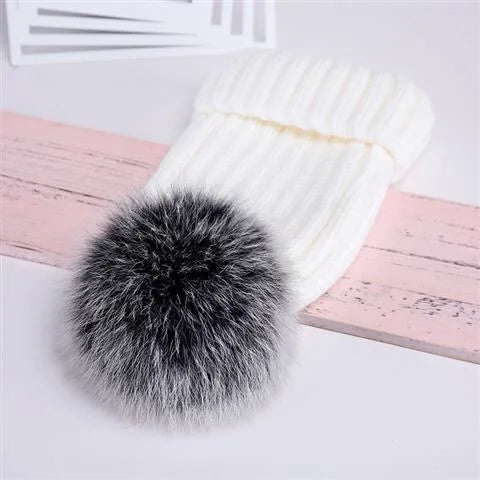 2025 New natural fur pom pom hat fashion winter hat for girl women warm beanies High quality fox fur hat