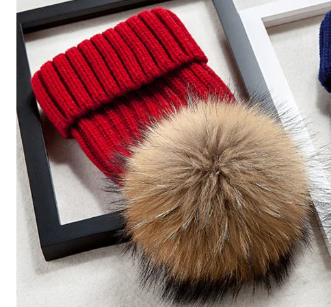 2025 New natural fur pom pom hat fashion winter hat for girl women warm beanies High quality fox fur hat