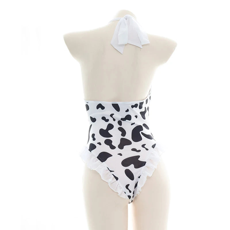 Women’s Kawaii Cow Maid Swimsuit Cosplay Set
