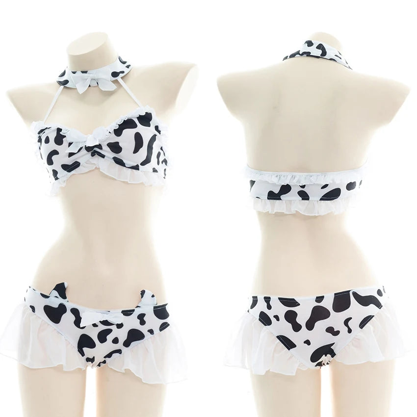 Women’s Kawaii Cow Maid Swimsuit Cosplay Set