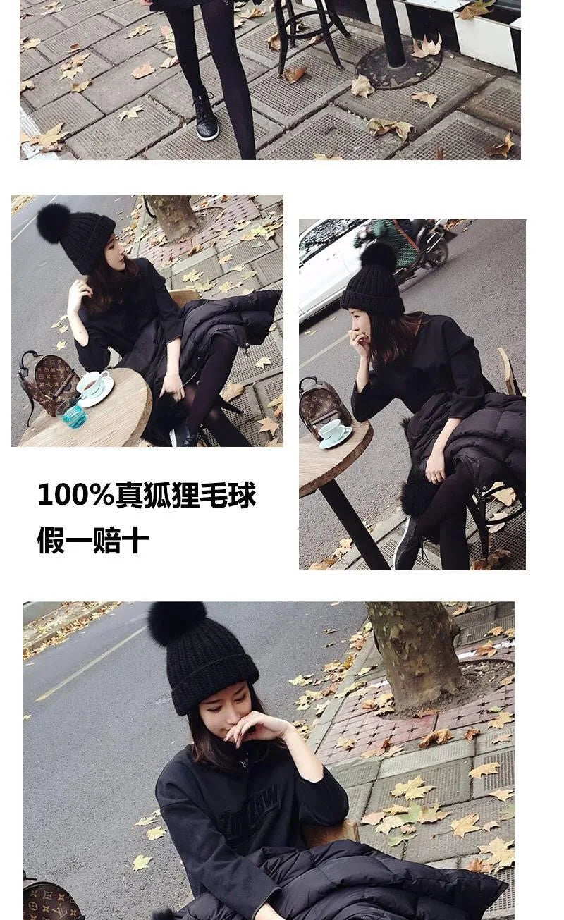 2025 New natural fur pom pom hat fashion winter hat for girl women warm beanies High quality fox fur hat