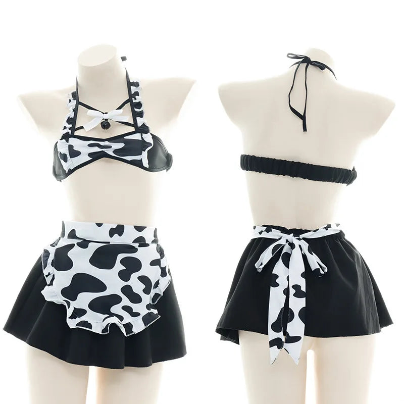 Women’s Kawaii Cow Maid Swimsuit Cosplay Set