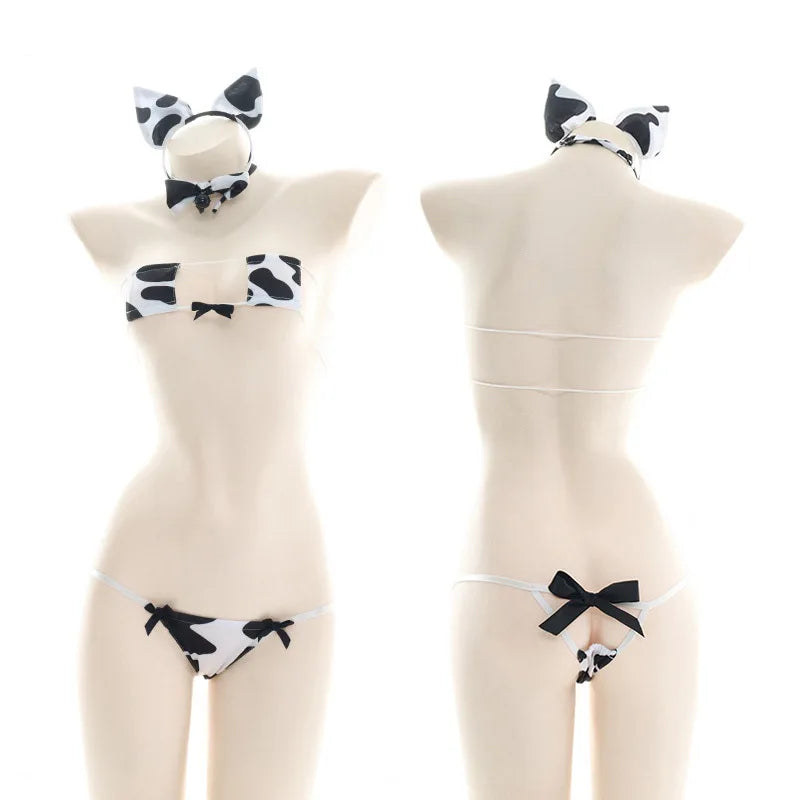 Women’s Kawaii Cow Maid Swimsuit Cosplay Set