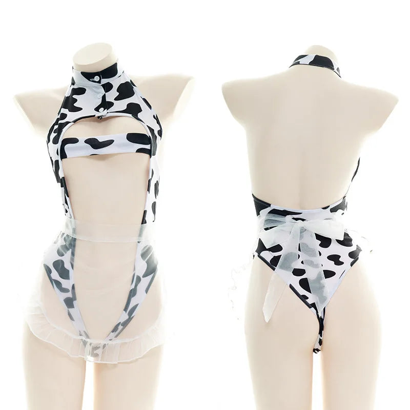 Women’s Kawaii Cow Maid Swimsuit Cosplay Set