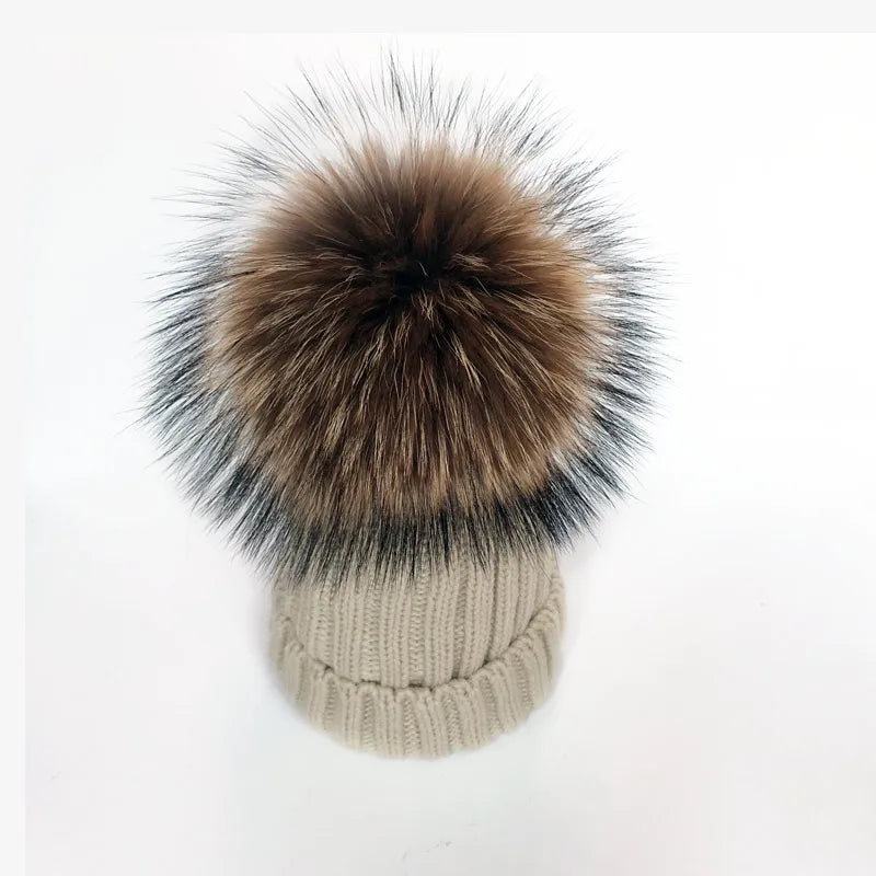 2025 New natural fur pom pom hat fashion winter hat for girl women warm beanies High quality fox fur hat