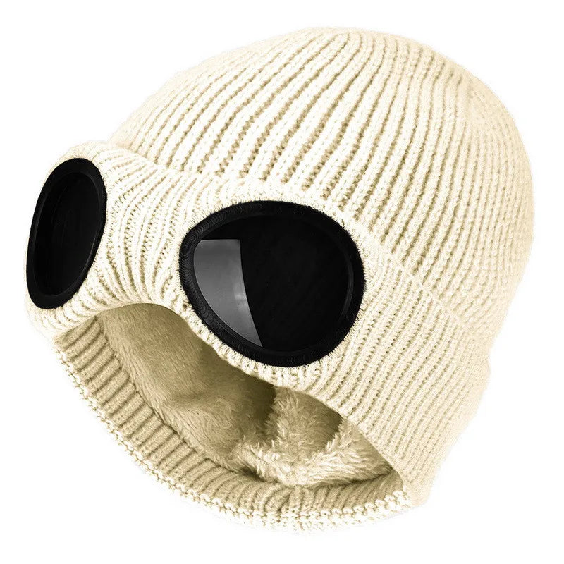 Men Women Winter Plus Plush Thicker Warmer Bonnet Ladies Casual Cap Acrylic Knitted Warm Goggles Hats Skullies Beanies R82