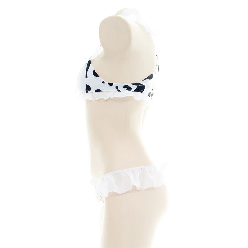 Women’s Kawaii Cow Maid Swimsuit Cosplay Set