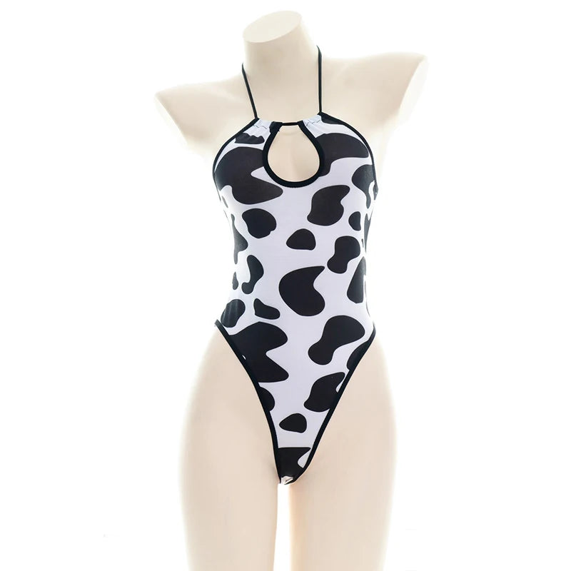 Women’s Kawaii Cow Maid Swimsuit Cosplay Set